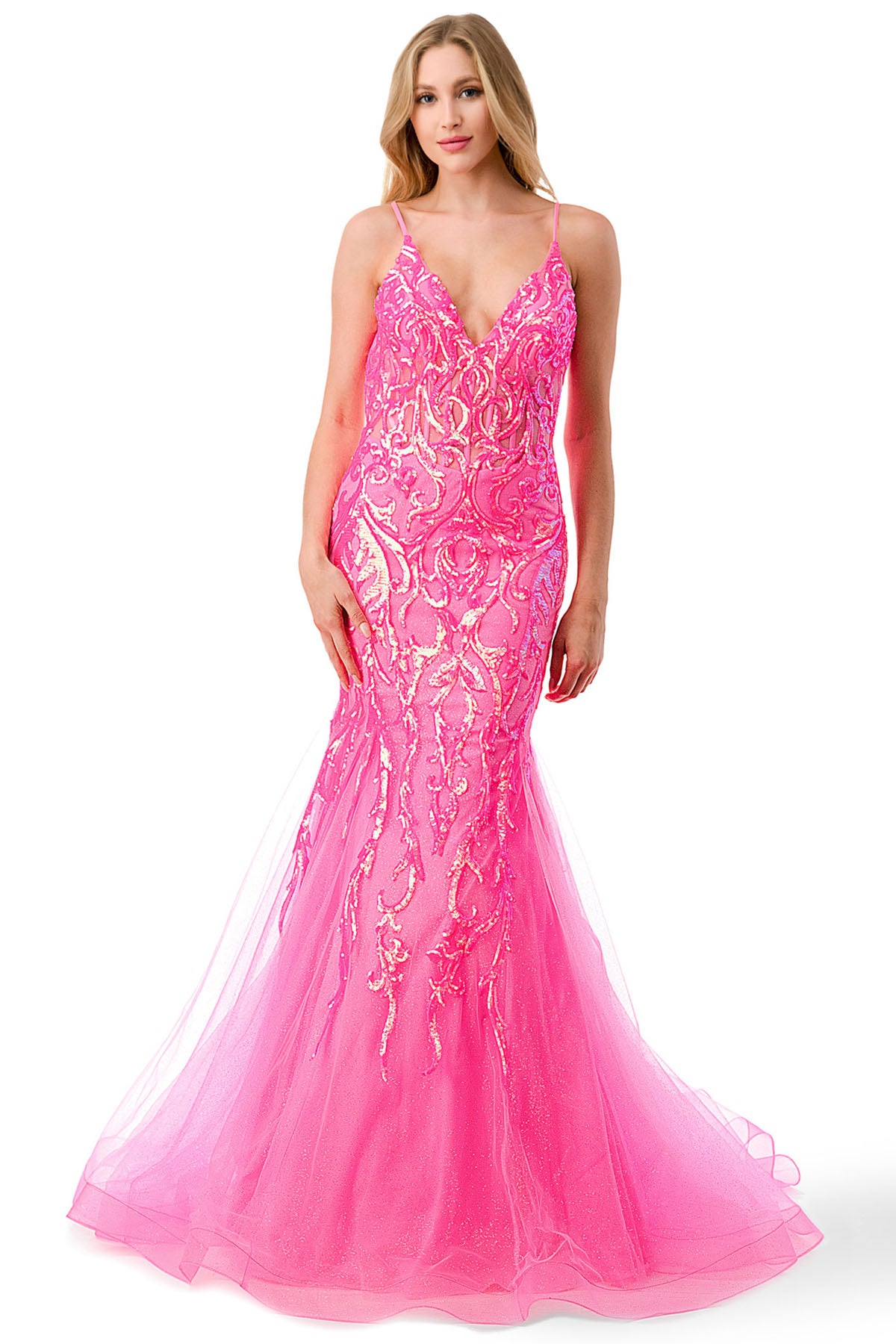 Neon pink prom on sale dress