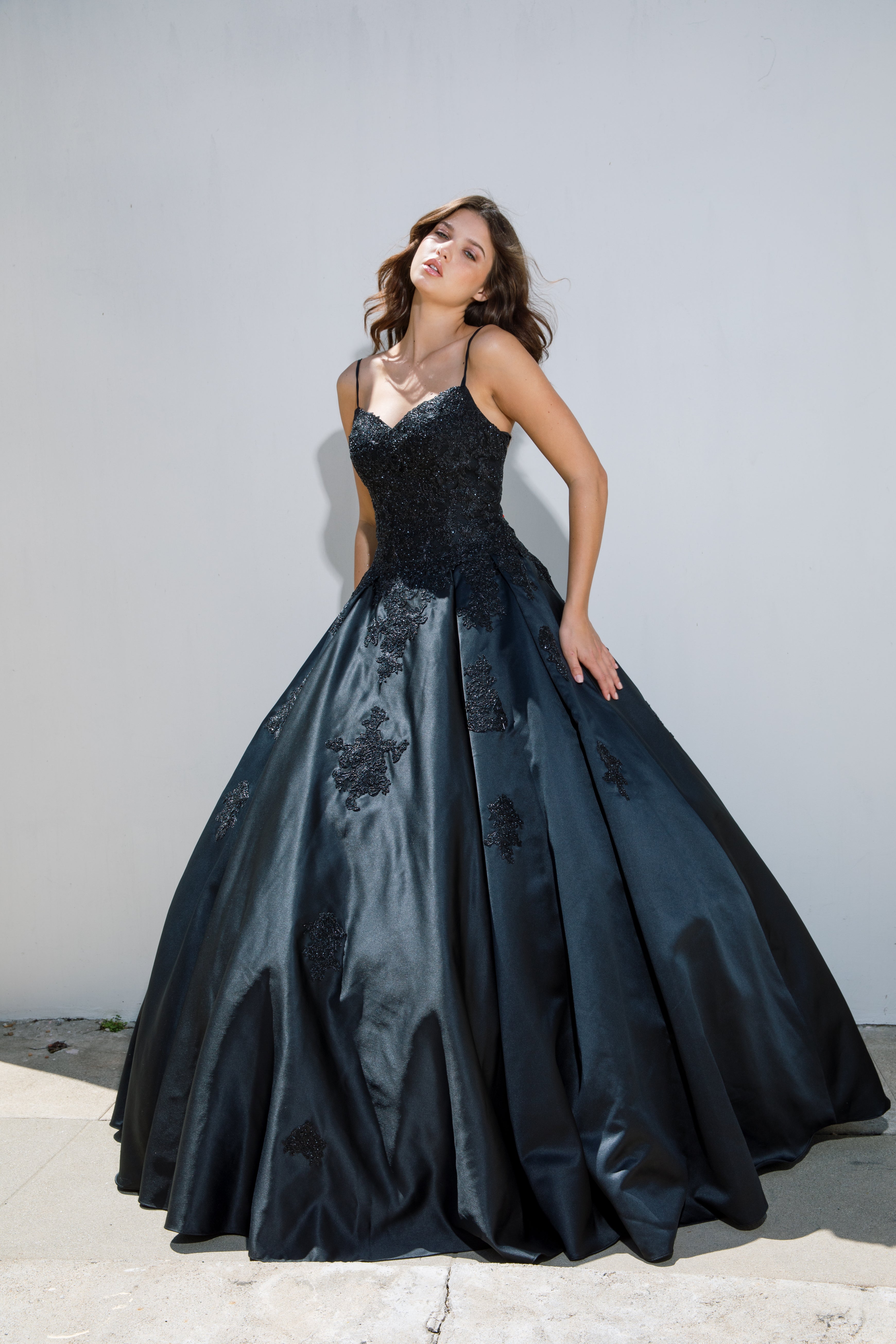 black taffeta ball gown