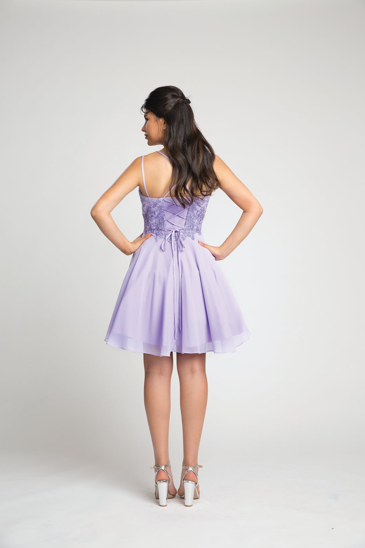 Fiesta 10303 Lace Embroidered Chiffon Short Dress - NORMA REED