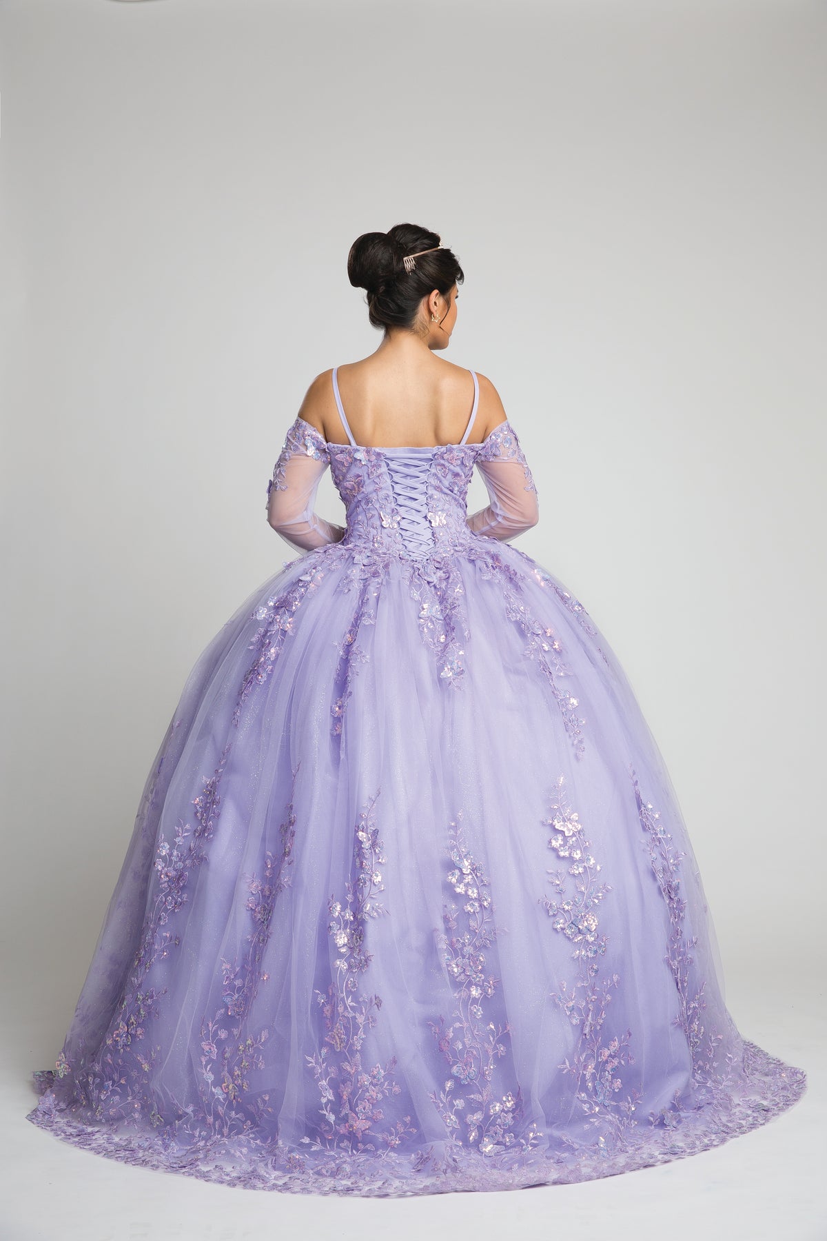 Fiesta 10309 Lilac Lace Embroidered Ball Gown with Sleeves - NORMA REED