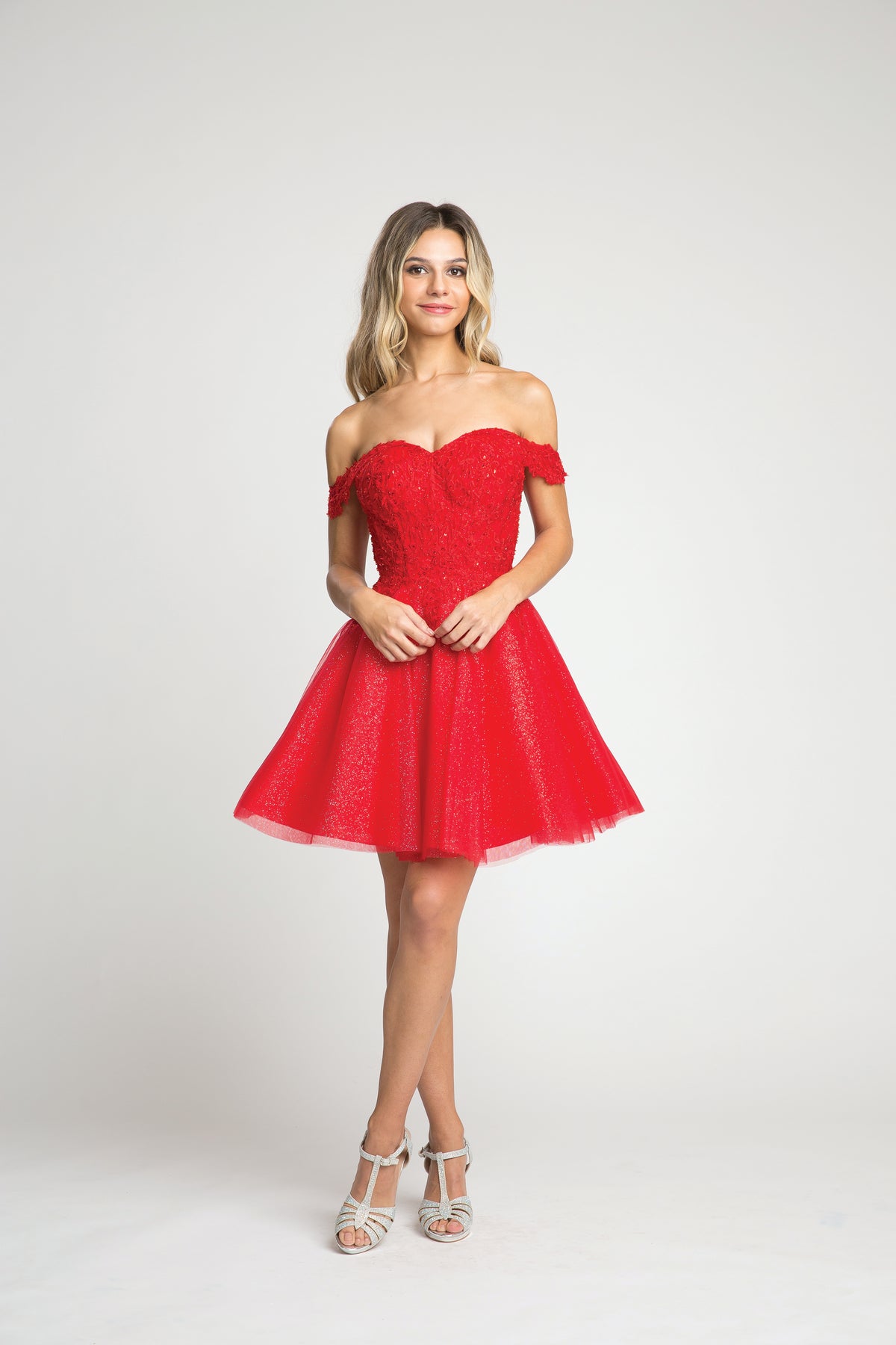 Fiesta 10310 Off the Shoulder Shimmering Lace Embroidered Dress - NORMA REED