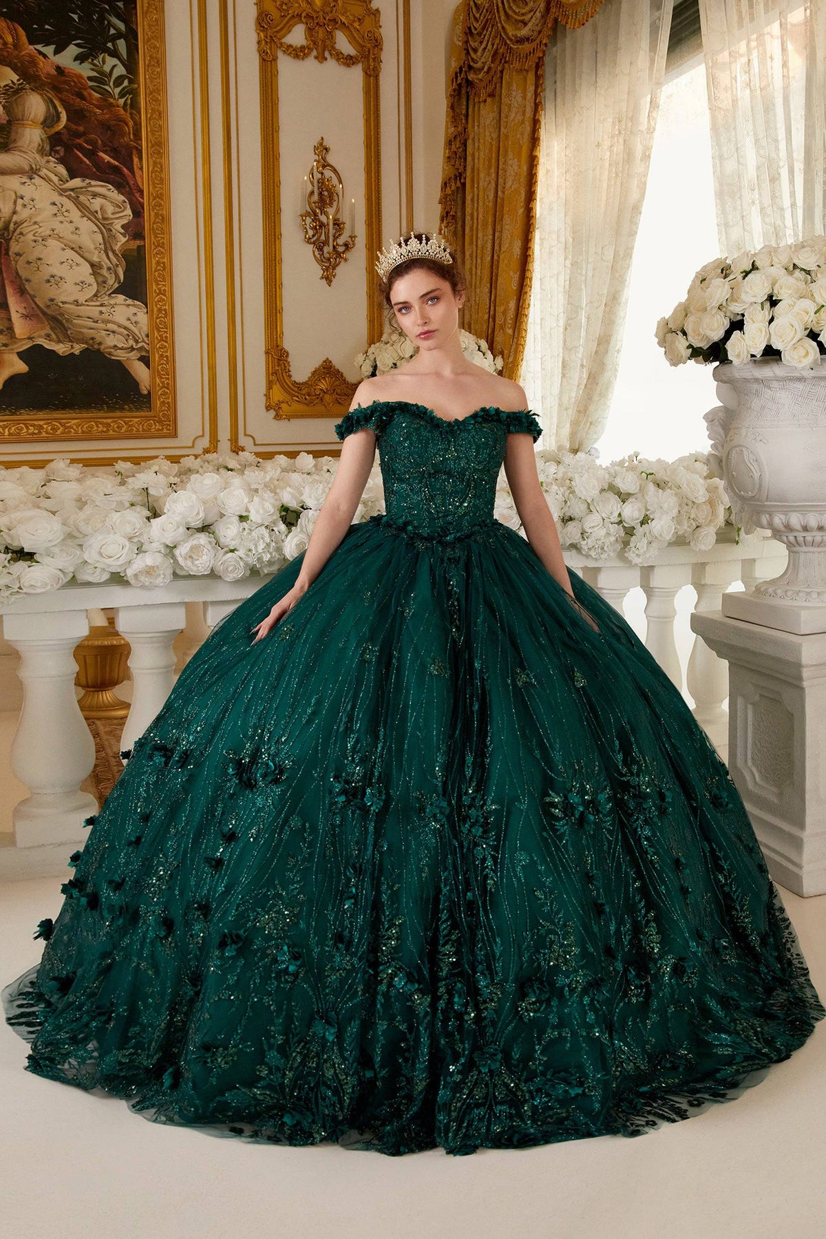 Cinderella Divine 15704 Ladivine Off Shoulder Floral Quince Ball Gown - NORMA REED