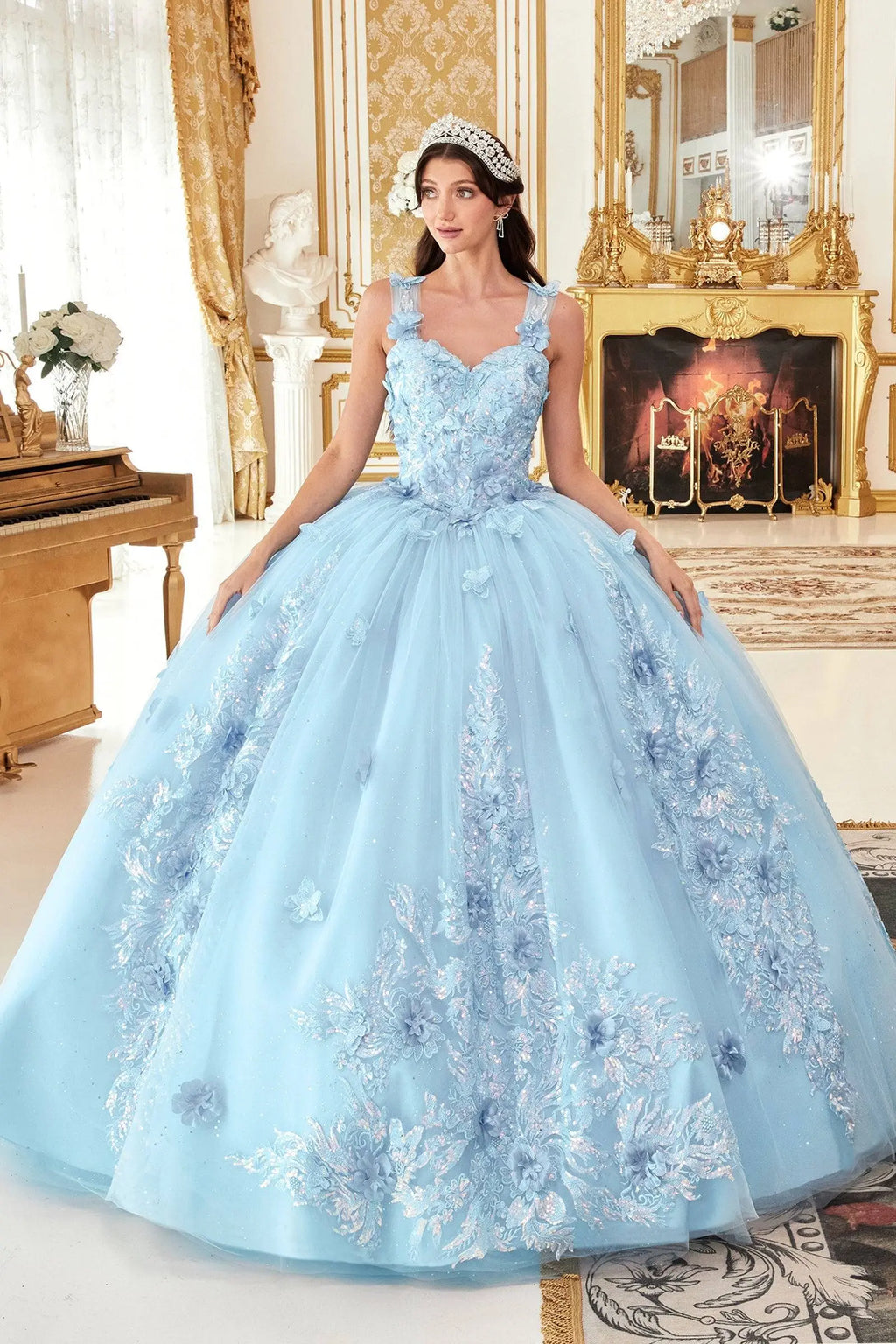 Cinderella Divine 15703 Corset Style Champagne Lace Quinceanera Ball Gown Ladivine