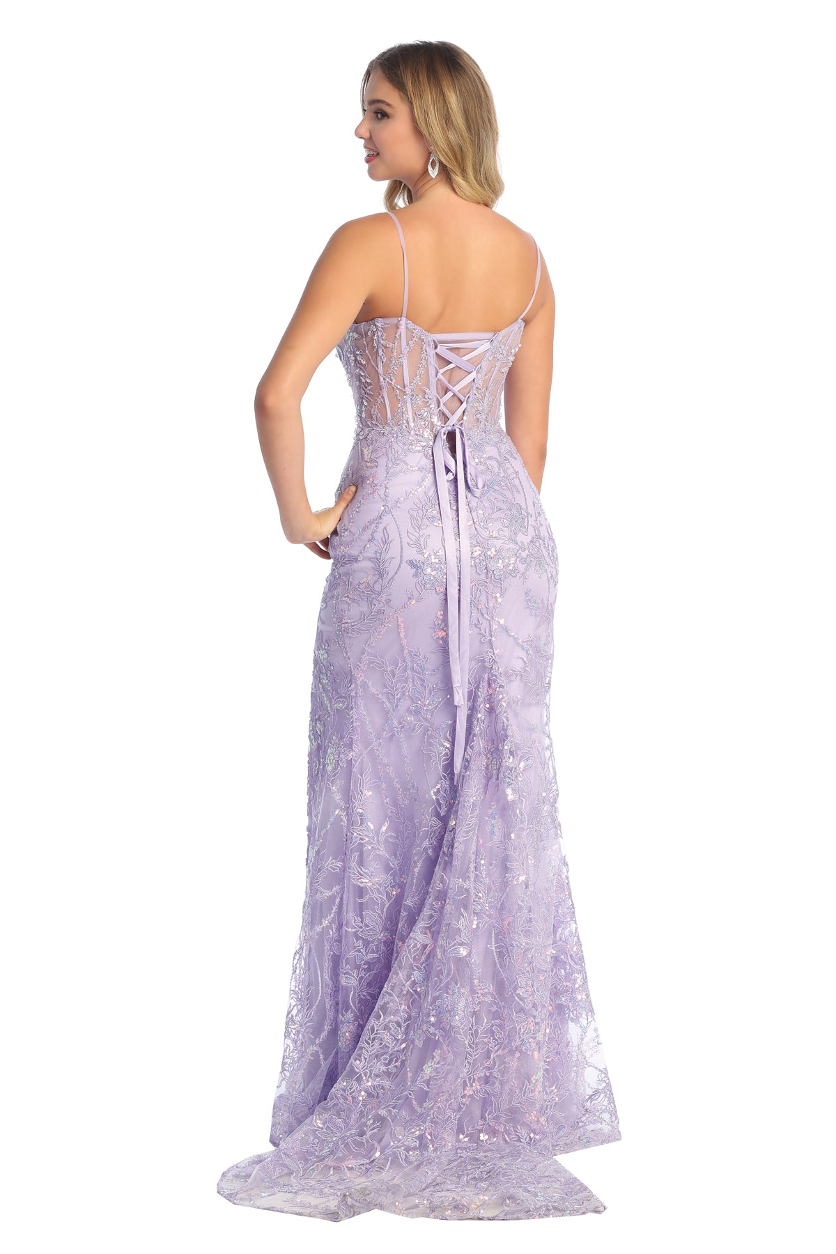 Cindy Collection 50451 Slit Leg Lace Corset Dress - NORMA REED
