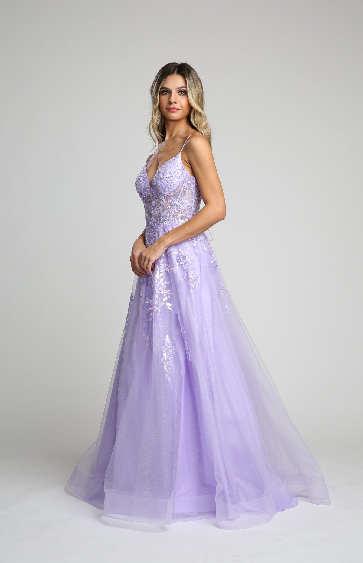 Fiesta Fashions 67051 Lace Embroidered Tulle Corset Dress - NORMA REED
