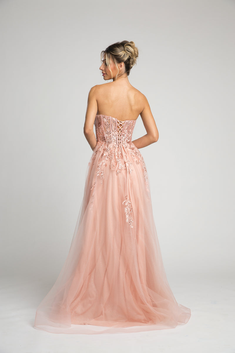 Fiesta 67204 Strapless Sequin Tulle Gown - NORMA REED
