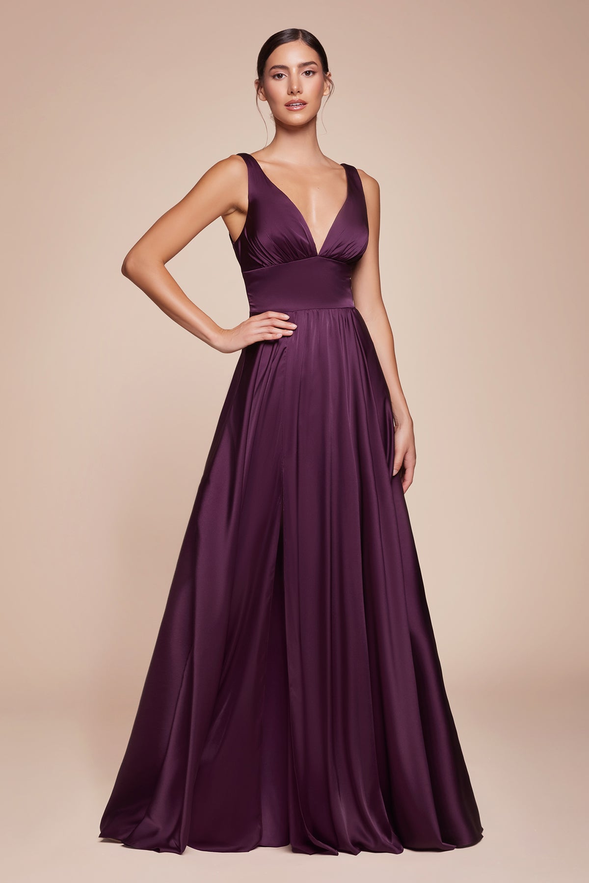 Cinderella Divine 7469 Gorgeous Chifon A Line Pleated V Neck Dress - NORMA REED