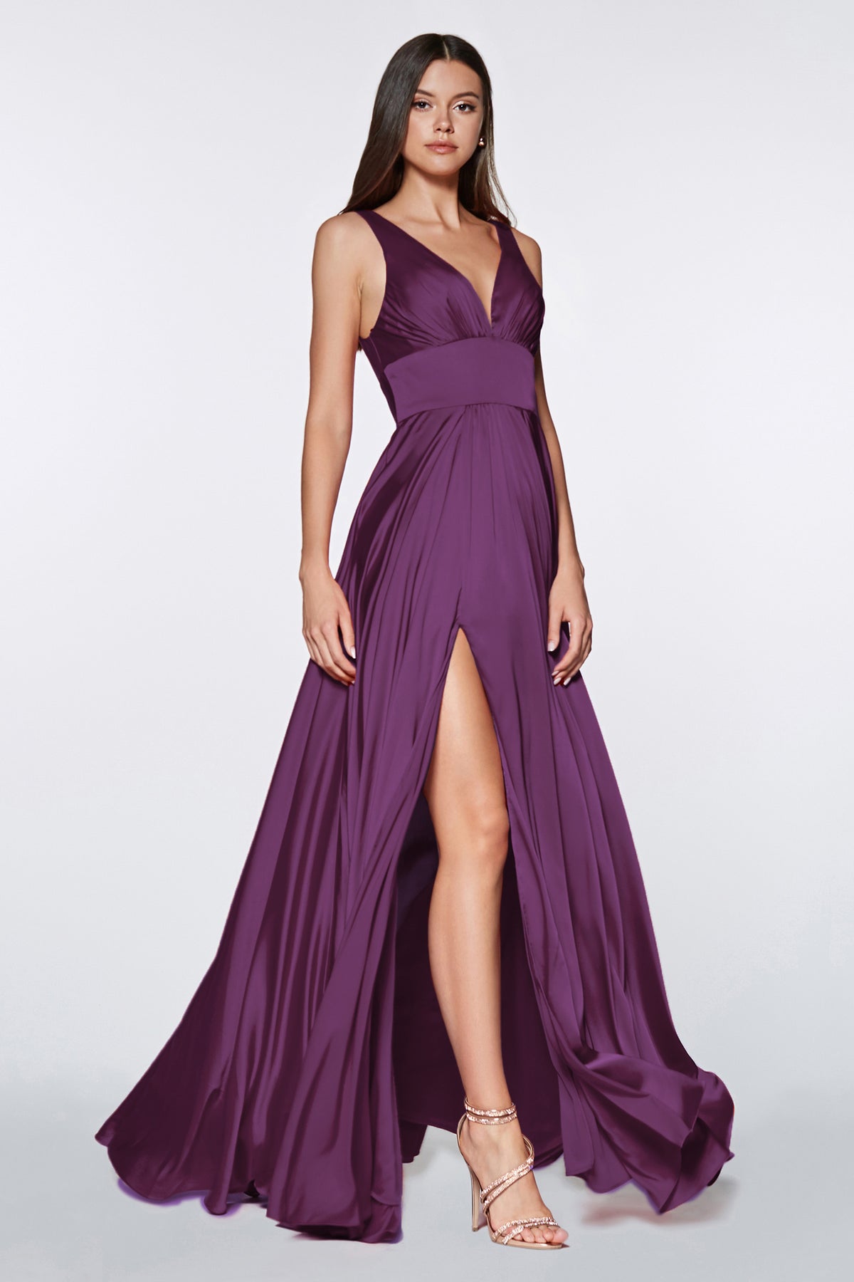 Cinderella Divine 7469 (Plus Sizes 18 - 24) Gorgeous Chifon A Line Pleated V Neck Dress - NORMA REED