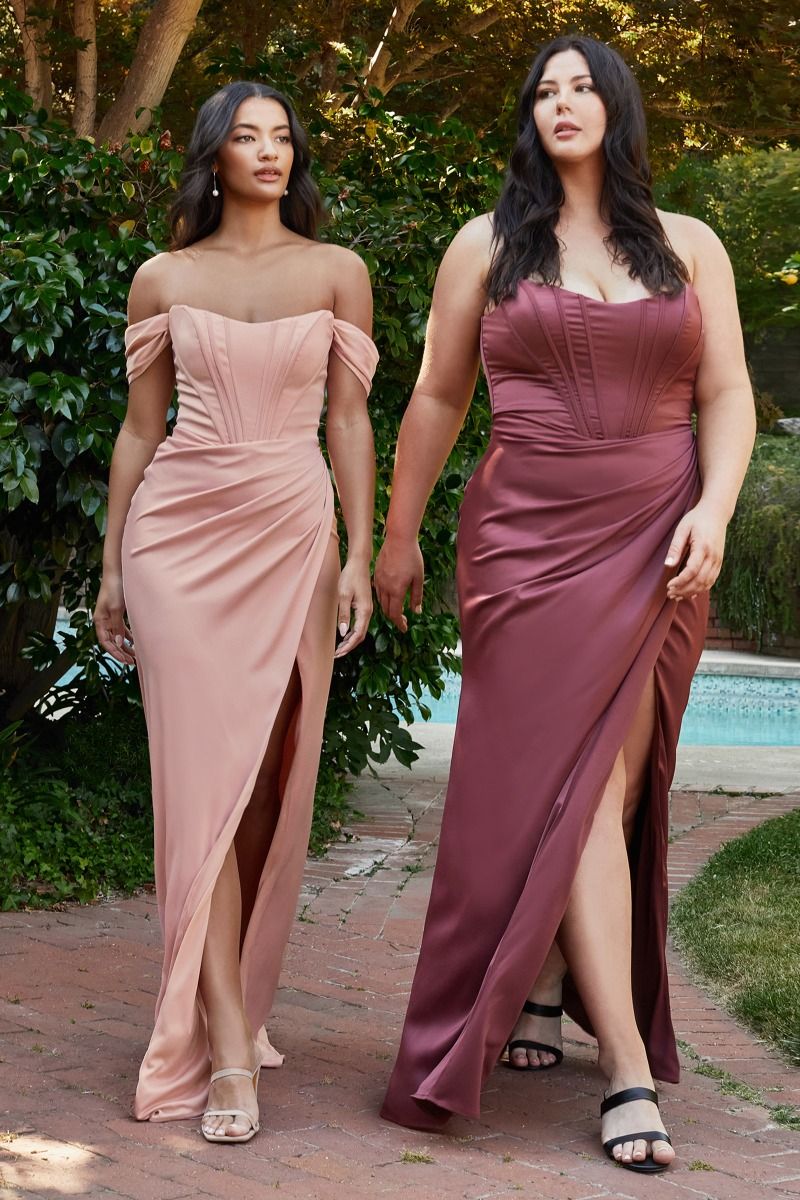 Cinderella Divine 7484C Plus Size Off Shoulder Slit Leg Corset Dress - NORMA REED