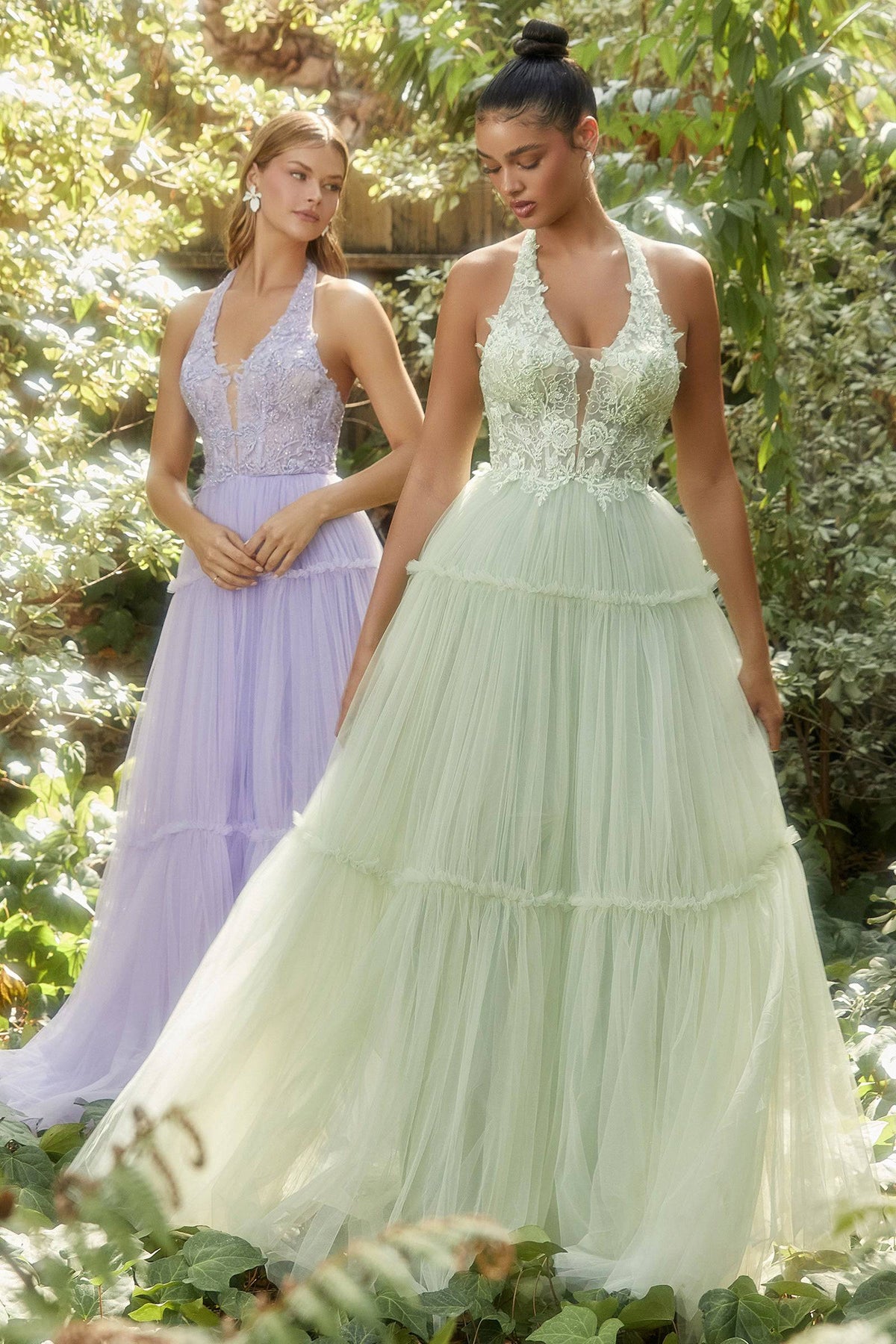 Andrea & Leo A1206 Garden Lace Tiered Skirt Halter Gown - NORMA REED