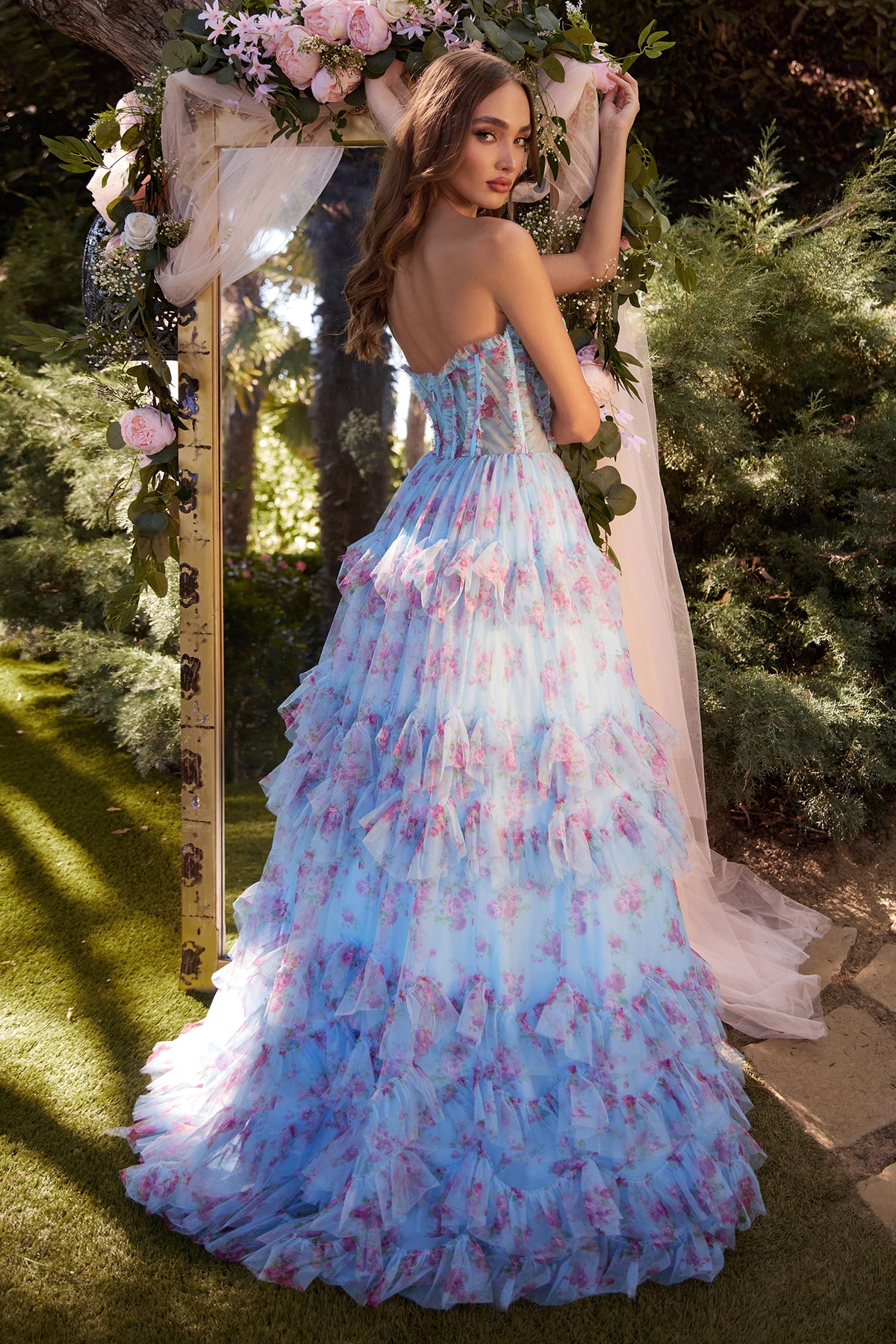 Andrea & Leo A1334 Tiered Layered Strapless Floral Dress - NORMA REED