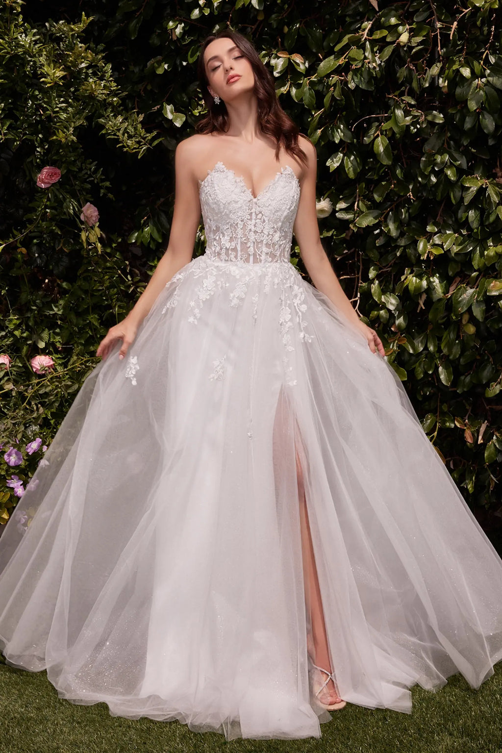 strapless lace wedding dress Ladivine C148W A Line & Tulle Color:black long sleeve dress+appron+hairband women's prom gowns Fit and Flare Midi