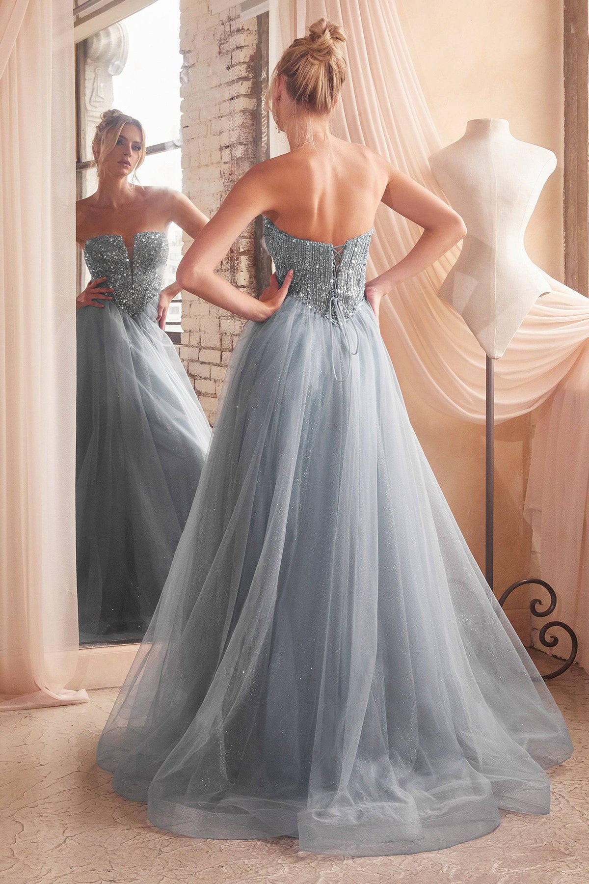 Ladivine CD0217 Cinderella Divine Strapless Sequin Corset A Line Dress - NORMA REED