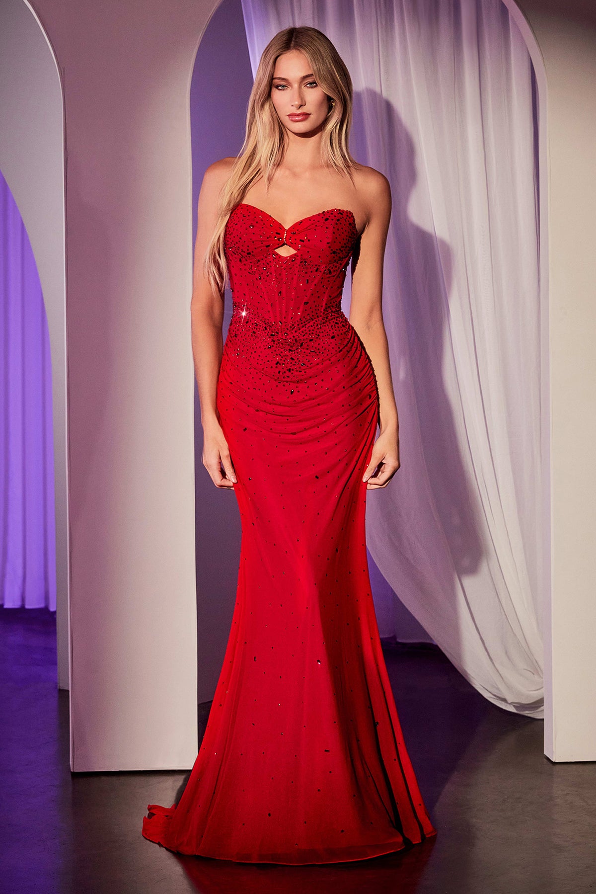 Ladivine CD768 Fitted Stretch Rhinestone Cut Out Dress - NORMA REED