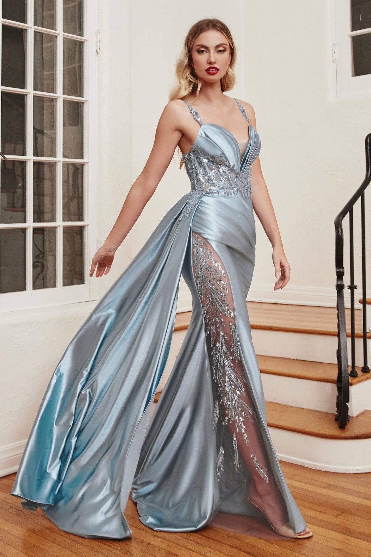 Ladivine CDS417 Cinderella Divine Soft Satin Fitted Gown With Sash - NORMA REED