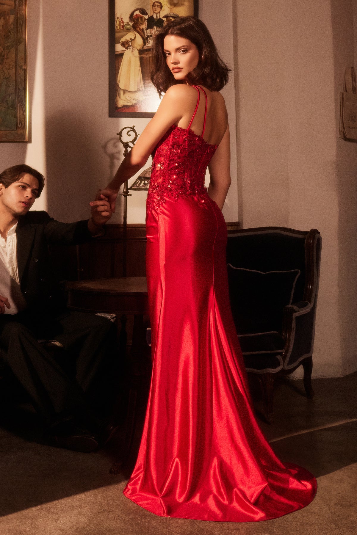 Ladivine CDS535 One Shoulder Satin Lace Dress - NORMA REED