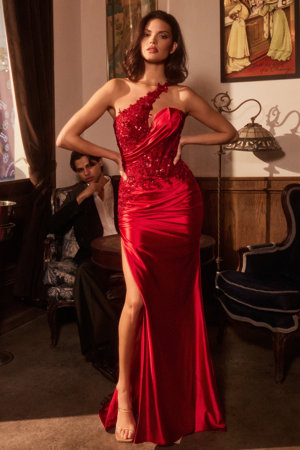 Ladivine CDS535 One Shoulder Satin Lace Dress - NORMA REED