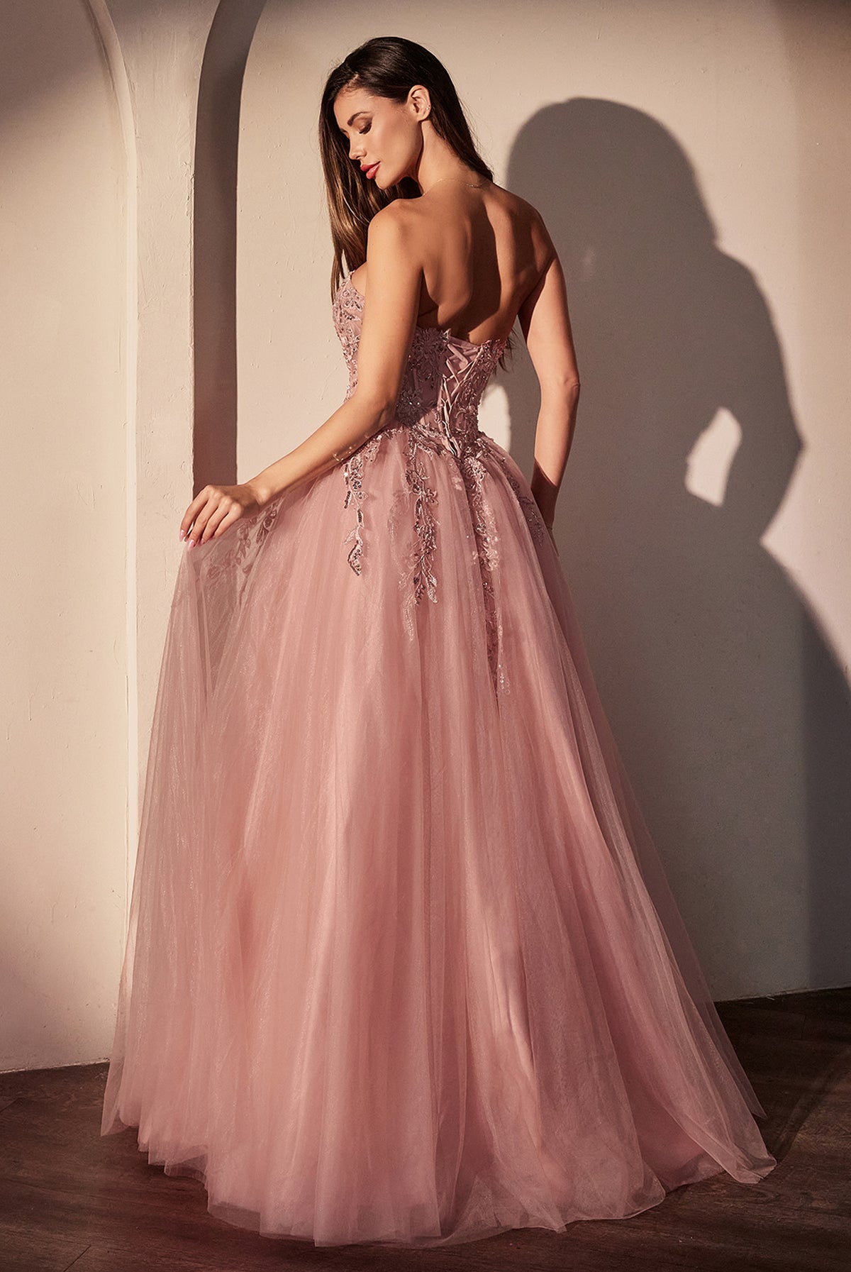 Ladivine CDS536 Strapless Pink Floral Ball Gown - NORMA REED