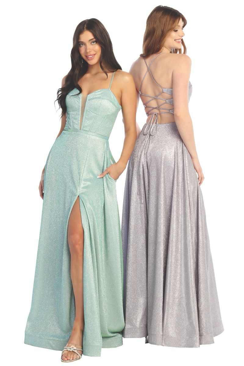 Cindy Collection 1804 Shimmering Open Back Dress with Pockets NORMA REED