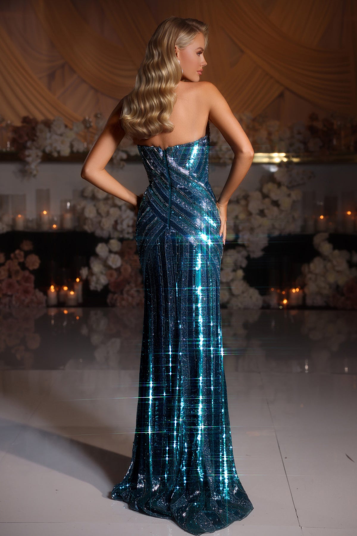 PORTIA and SCARLETT PS25449C Deep V Neck Slit Leg Dress - NORMA REED