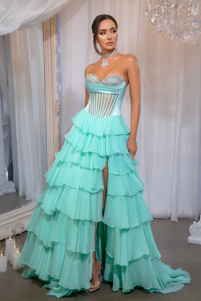 PORTIA and SCARLETT PS25961 Layered Crystal Corset Dress - NORMA REED