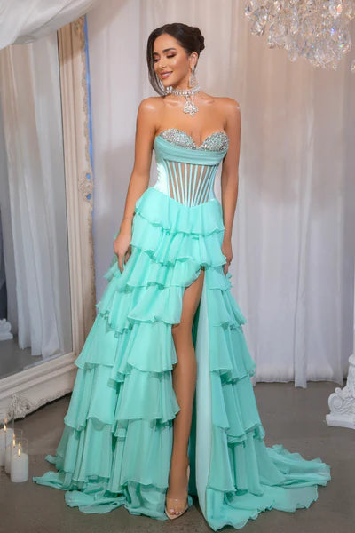 PORTIA and SCARLETT PS25961 Layered Crystal Corset Dress - NORMA REED