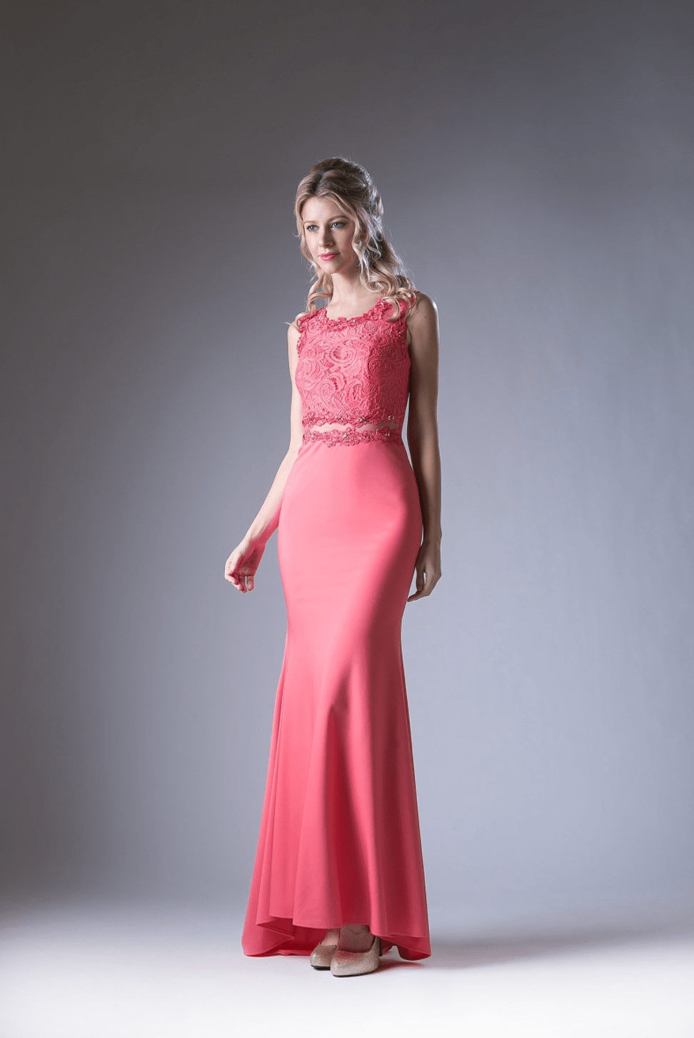 Illusion Waistline Lace & Chiffon Mermaid Dress By Cinderella Divine - NORMA REED