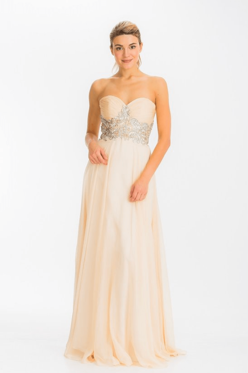 Crystal Embroidered Strapless Chiffon Dress by Fiesta | 3 Colors - NORMA REED