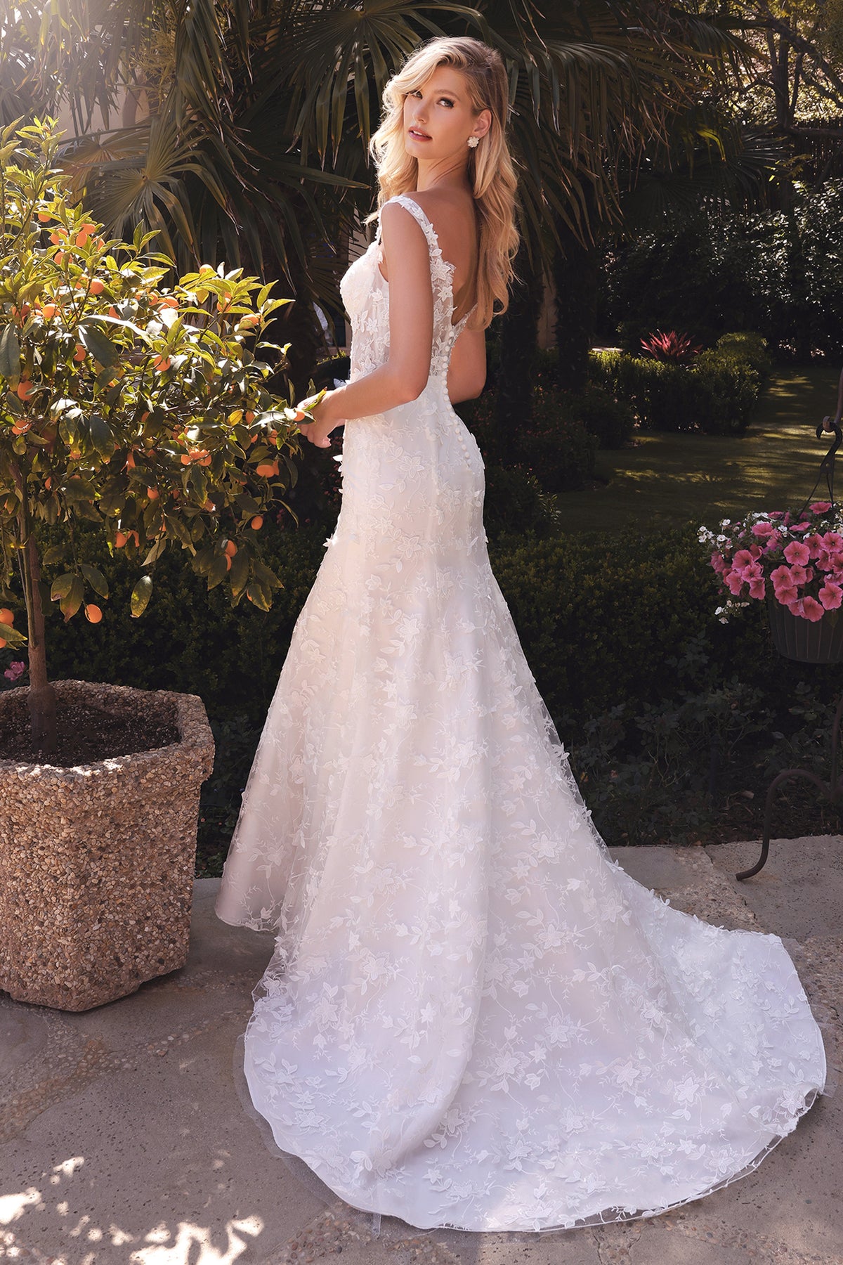 Stunning Wedding Gown with Deep Neckline and Floral Accents #CDTY01 - NORMA REED