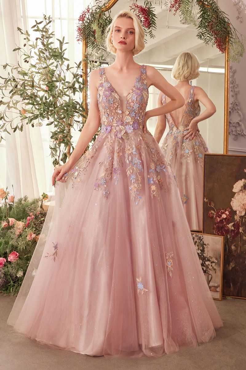 Andrea & Leo A1394 Mauve Floral A Line Gown - NORMA REED
