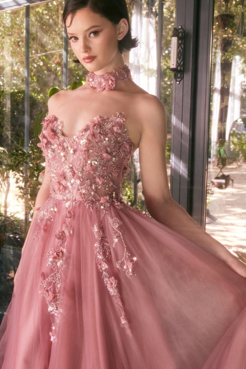 Andrea & Leo A1394 Mauve Floral A Line Gown - NORMA REED