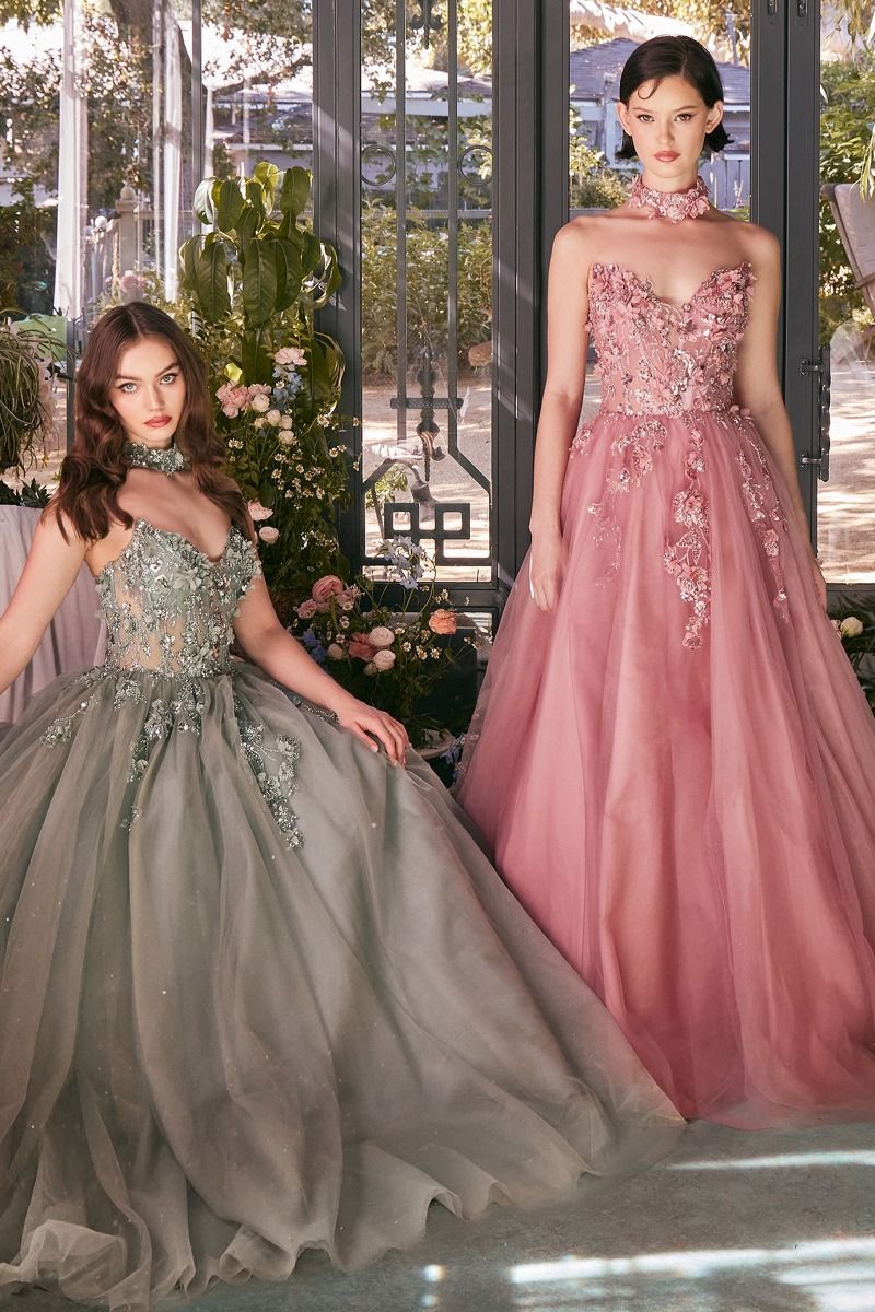 Andrea & Leo A1394 Mauve Floral A Line Gown - NORMA REED