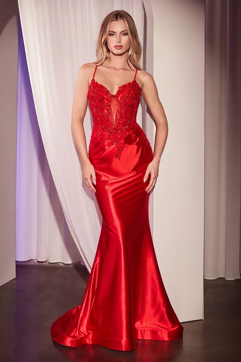 Ladivine CC2401 Fitted Satin Lace Dress - NORMA REED