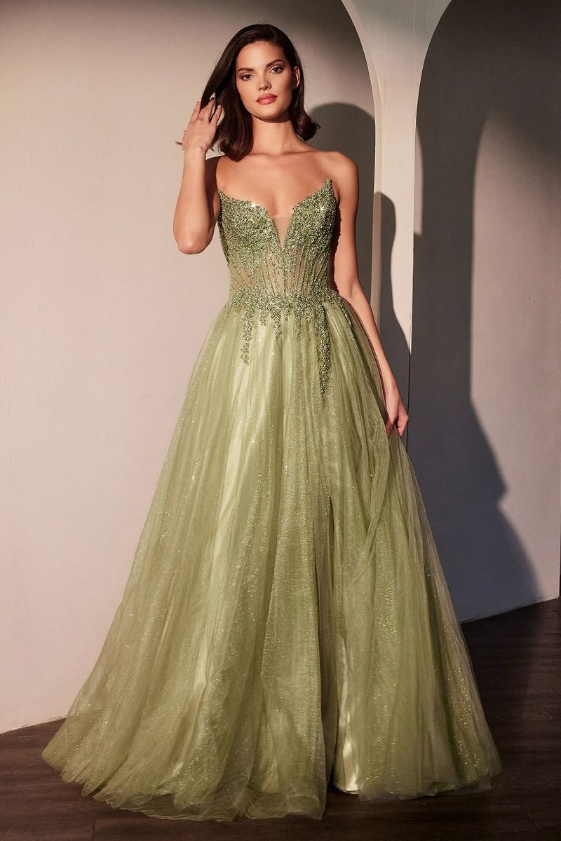 Ladivine CC487 Strapless Shimmering Tulle A Line Dress - NORMA REED