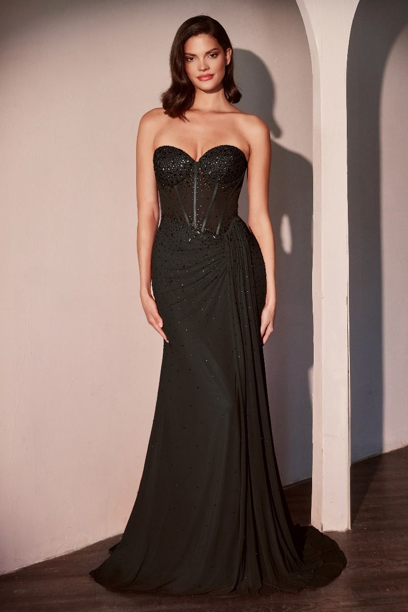 Ladivine CD770 Fitted Strapless Stretch Rhinestone Dress - NORMA REED