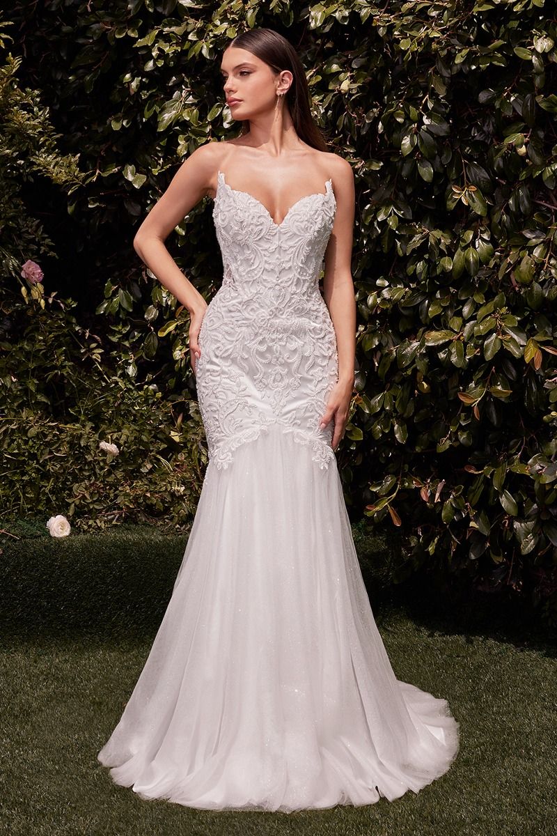 Ladivine CDS482W Lace Embellished Strapless Mermaid Dress - NORMA REED