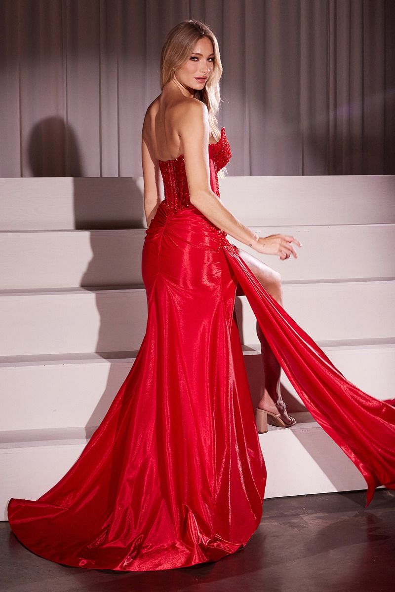 Ladivine CM369 Strapless Stretch Taffeta Fitted Gown - NORMA REED