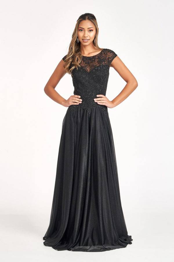 Elizabeth K GL3068 Embroidered A Line Dress With Scoop Neck - NORMA REED