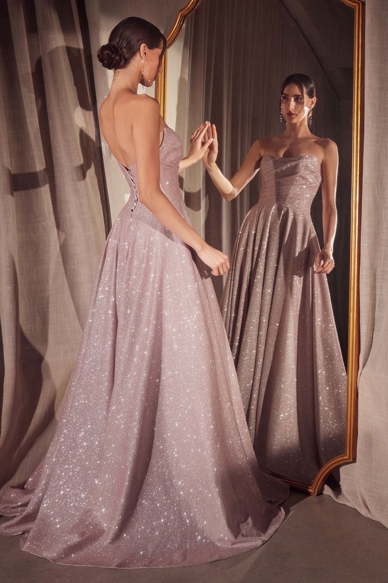 Amoris T701 Strapless Shimmering Slit Leg Dress - NORMA REED