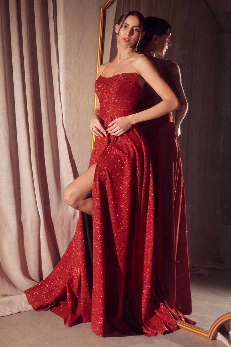 Amoris T701 Strapless Shimmering Slit Leg Dress - NORMA REED