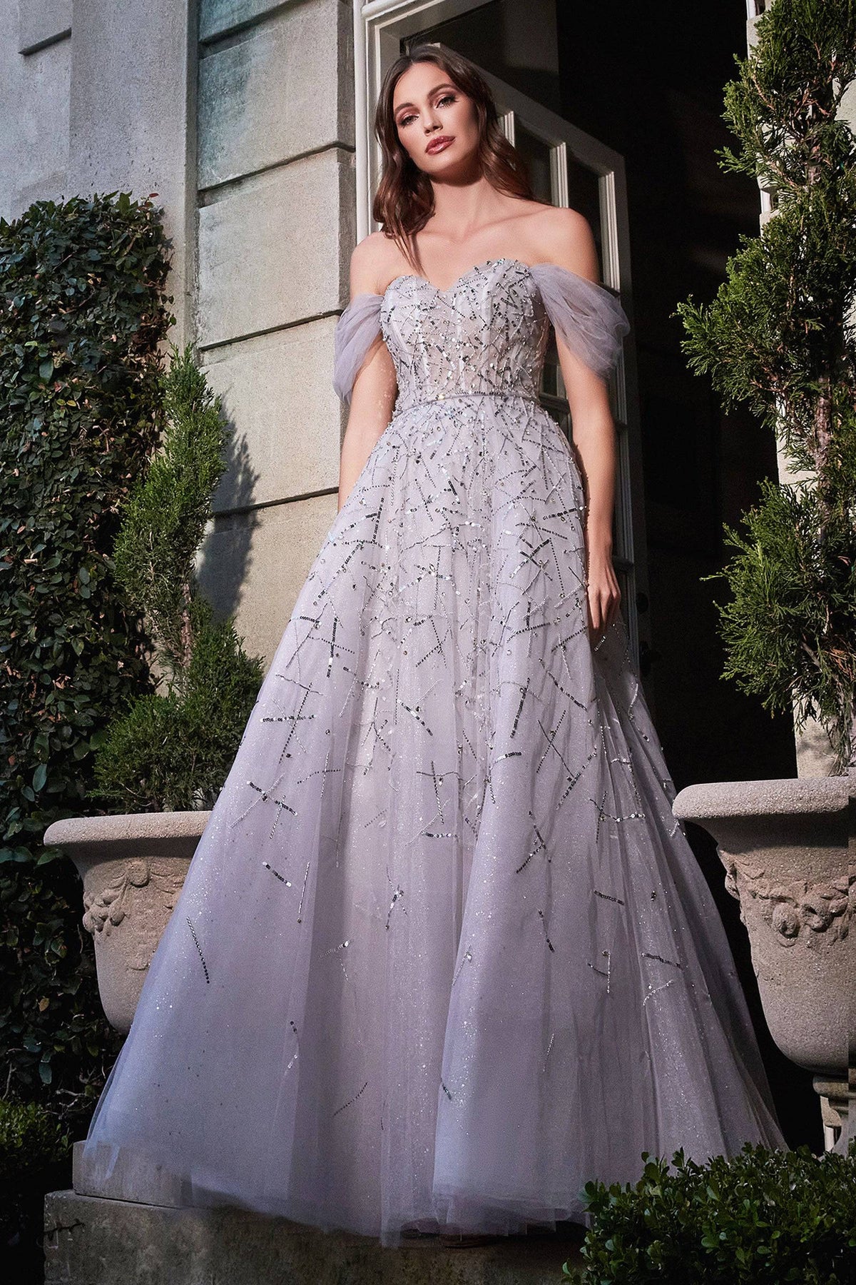 Princess-Like Prom Gown with Fitted Top and Fabric Off Shoulder Sleeves #CDB713 - NORMA REED