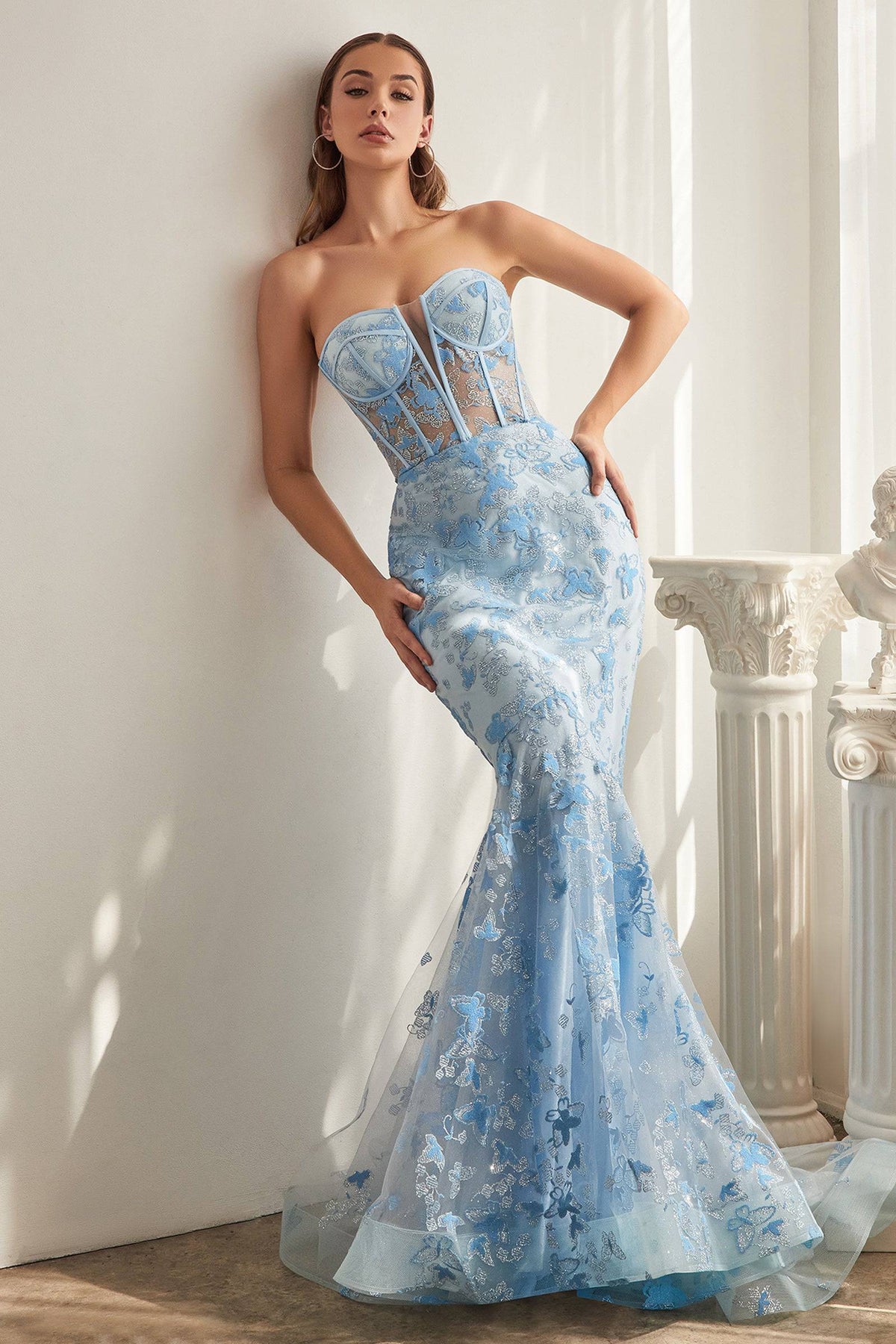 Cinderella Divine CB099 Strapless Corset Floral Mermaid Dress - NORMA REED