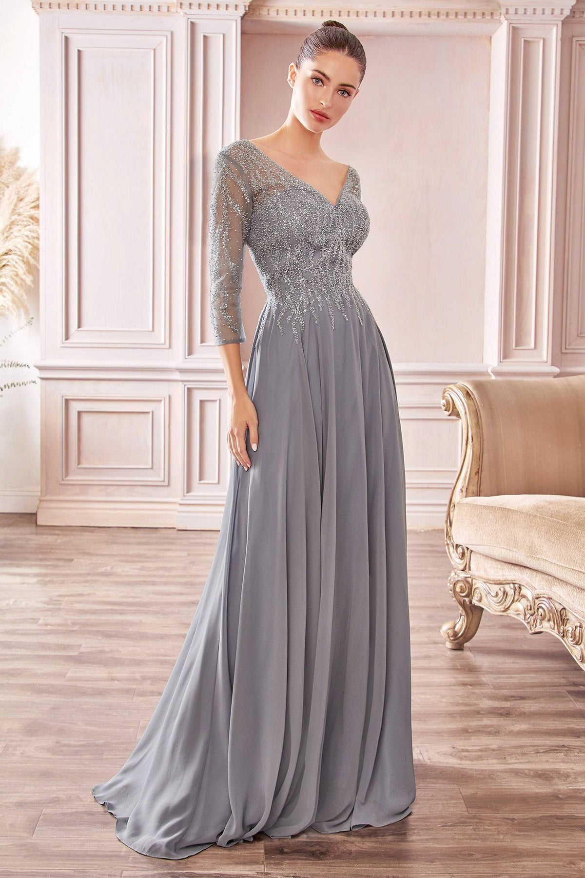 Gorgeous Long Sleeve Gown with Glitter Design on Bodice #CDCD0171 - NORMA REED