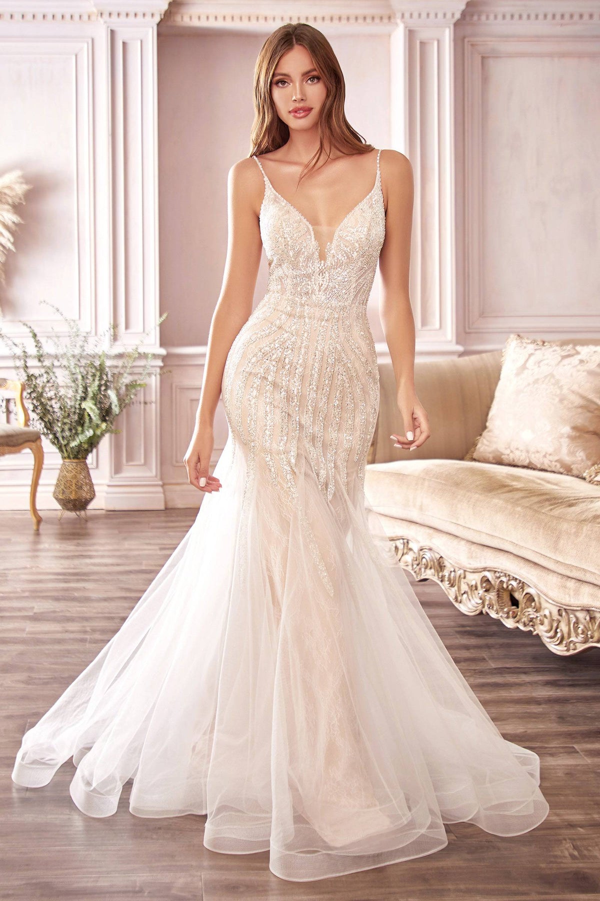 Opulent Mermaid-Style Gown with Crystal and Embroidered Detailing #CDCDS401 - NORMA REED