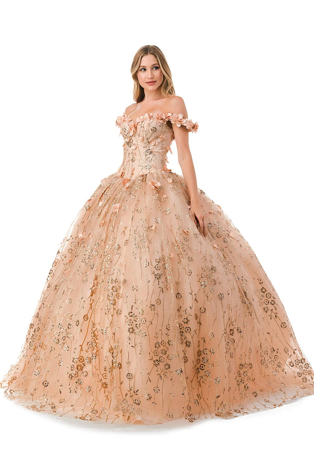 Aspeed L2766A Gorgeous Rose Gold Floral Inspired Quinceanera Dress - NORMA REED