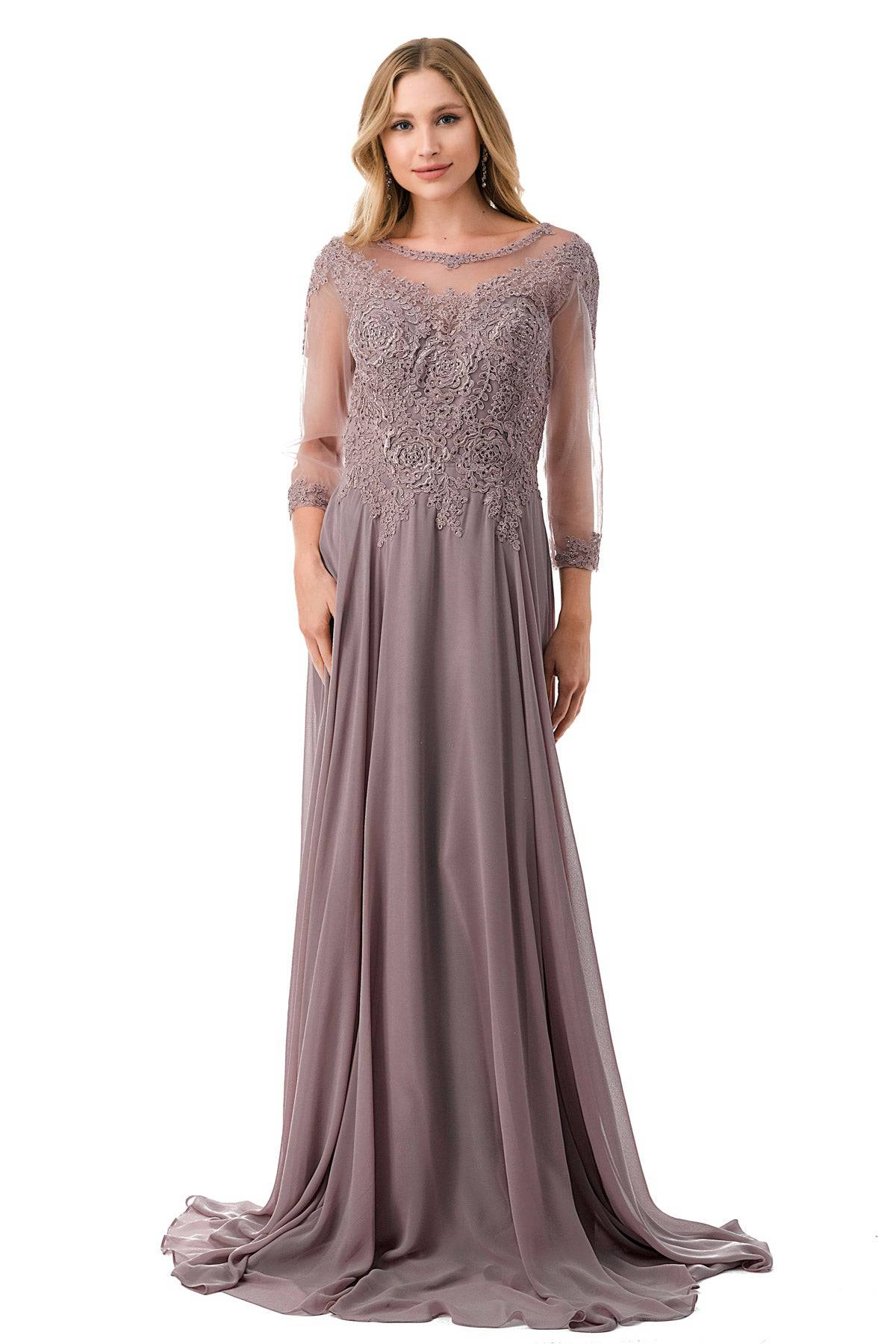 Aspeed M2723J Lace Embroidered 3/4 Sleeve Chiffon Dress - NORMA REED