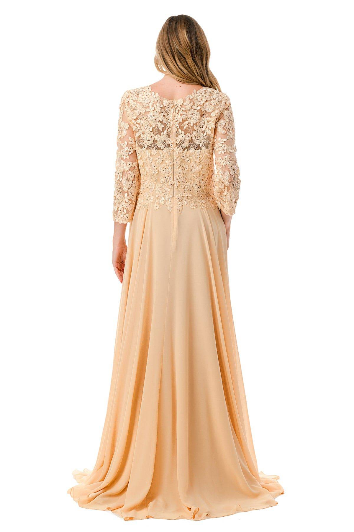 Aspeed M2758Q Lace Embroidered Long Sleeve Flowing Chiffon Gown - NORMA REED
