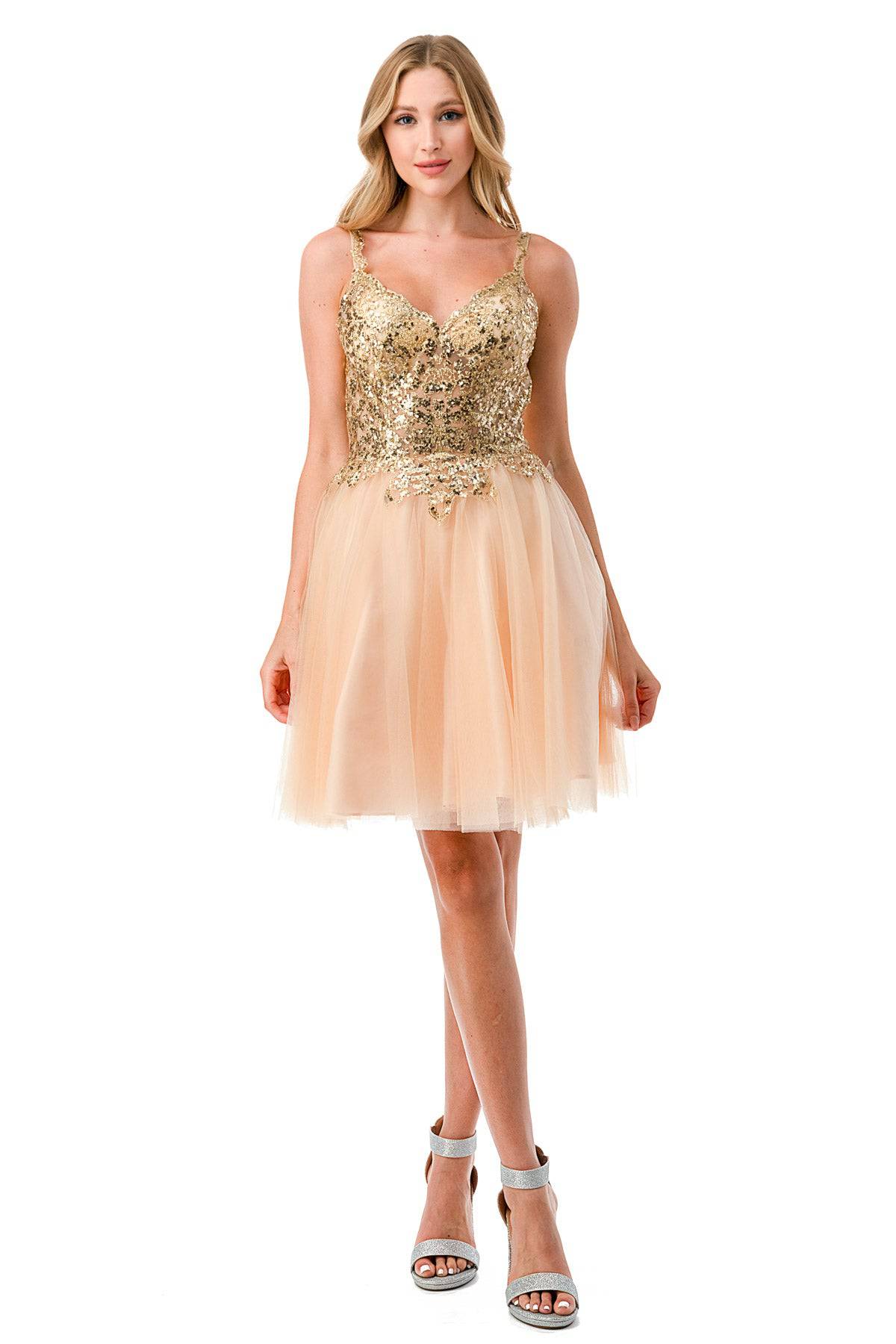 Aspeed S2757J Champagne & Gold Short Dress - NORMA REED