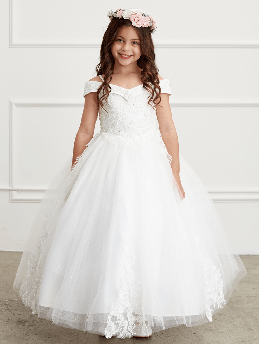 Kids Off Shoulder Portrait Neckline Dress #TK7034 | Norma Reed - NORMA REED