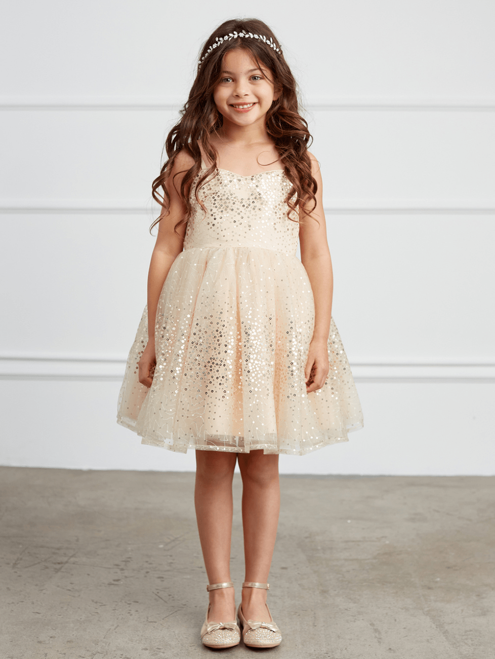 Kids Spaghetti Strap Sequins Dress With Sweetheart Neckline #TK5825 | Norma Reed - NORMA REED